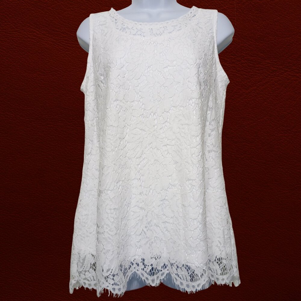 Isaac Mizrahi Live! White Floral Lace Loft Petite Sleeveless Tank Top Blouse S/M